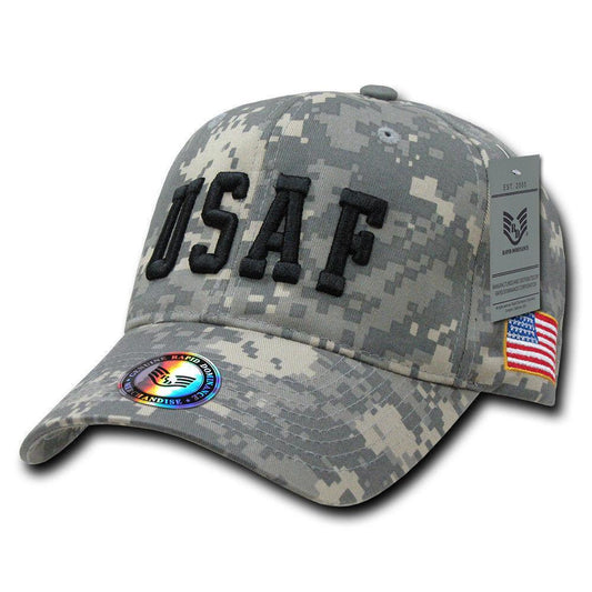 Rapid Dominance Air Force USAF Text Flag Acu Ucp Digital Washed Cotton Camouflage Caps Hats-