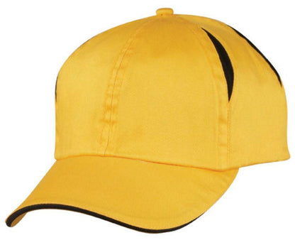 Air Vent Sandwich Two Tone Washed Cotton 6 Panel Low Crown Unstructured Hat Caps-Yellow Gold/Black-