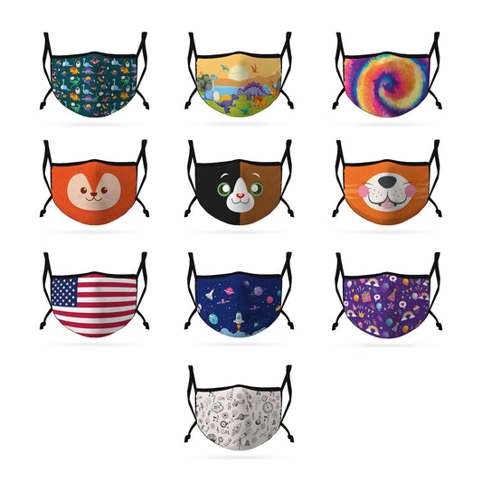 Cute Face Masks 3 / 5 Packs for Kids Child Adjustable Boys Girls Ages 3 to 9 Cotton Poly Washable Reusable 2 Layer Pocket Filter-Americana-3 Pack-