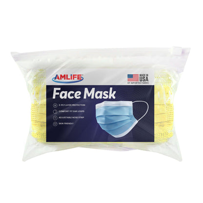 Amlife Face Mask Packs Disposable 3-Ply Filter - Made in USA with Imported Fabric - Yellow-10 PACK-
