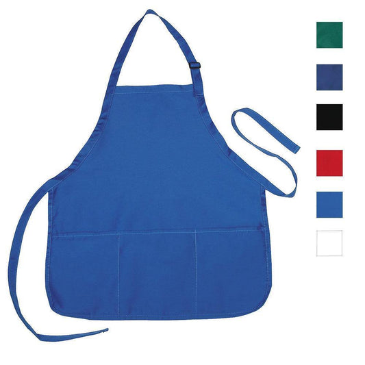 Full Adult Size Bib Aprons With 3 Waist Pockets Plain Solid Colors Kitchen Chef Waiter Garden Crafts-ROYAL BLUE-