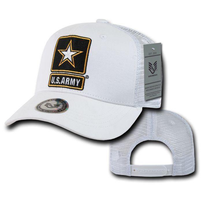 Army Air Force Navy Marines Police Security Military Back to Basics Trucker Baseball Hats Caps-ARMY - WHITE-