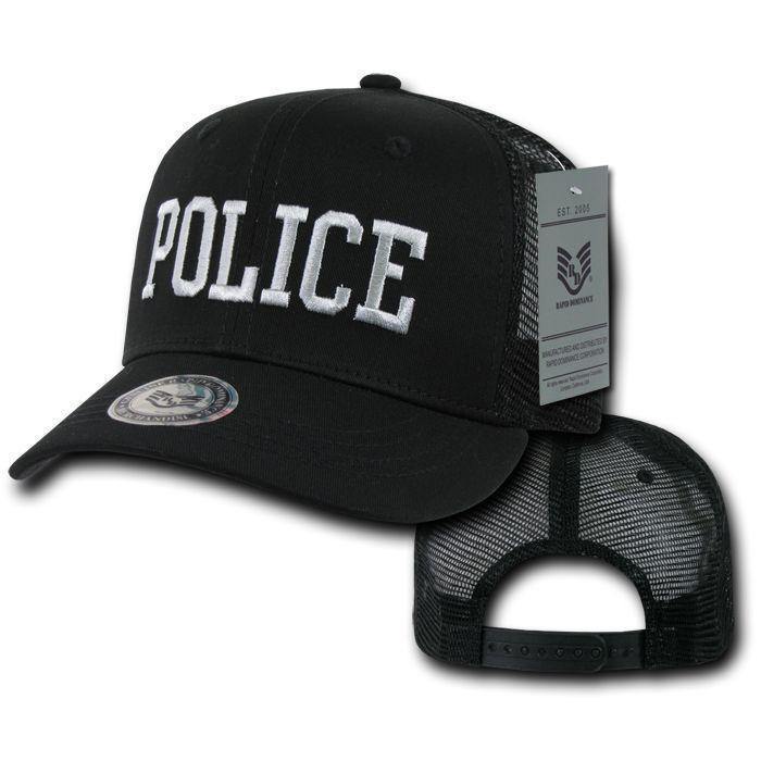 Army Air Force Navy Marines Police Security Military Back to Basics Trucker Baseball Hats Caps-POLICE - BLACK-