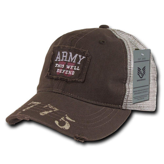 Rapid Dominance Great Lake Vintage Military Branch Logo With Patch Hats Caps-Army - Brown-