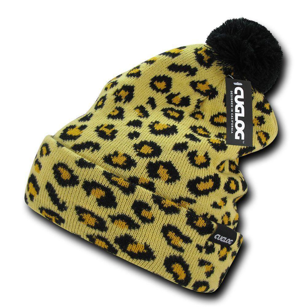 Atakora Fully Lined Youth Leopard Gold Beanies Pom Style Winter Caps Hats Ski-