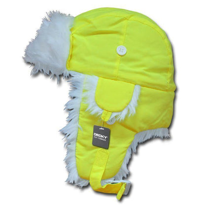 Decky Aviator Trooper Trapper Neon Faux Fur Ear Flap Hats Caps-Neon Green / Black-Small/Medium-