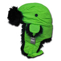 Decky Aviator Trooper Trapper Neon Faux Fur Ear Flap Hats Caps-Neon Green / Black-Small/Medium-