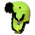 Decky Aviator Trooper Trapper Neon Faux Fur Ear Flap Hats Caps-Neon Yellow / Black-Small/Medium-