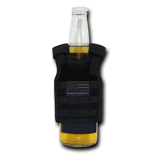 Beer Soda Water Can Bottle Cooler Carrier Insulator Tactical Vest Molle 16Oz-TBL Thin Blue Line - Black-
