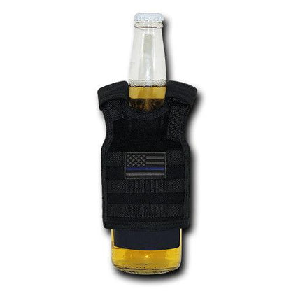Beer Soda Water Can Bottle Cooler Carrier Insulator Tactical Vest Molle 16Oz-TBL Thin Blue Line - Black-
