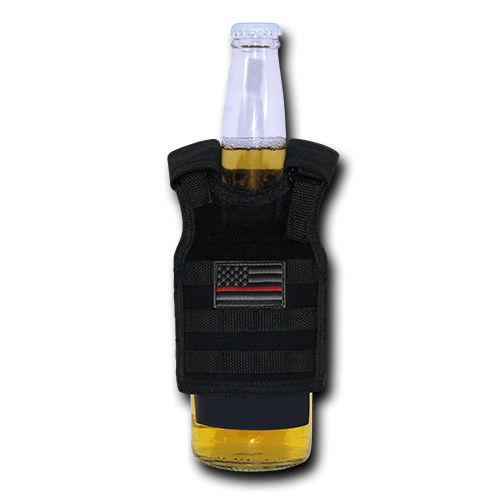 Beer Soda Water Can Bottle Cooler Carrier Insulator Tactical Vest Molle 16Oz-TRL - Thin Red Line - Black-