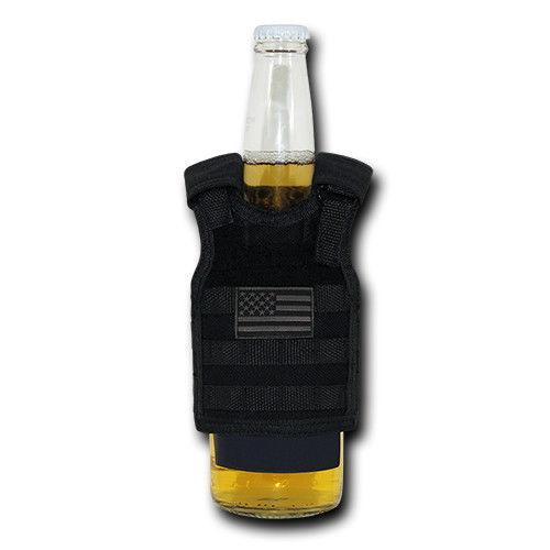 Beer Soda Water Can Bottle Cooler Carrier Insulator Tactical Vest Molle 16Oz-USA Flag - Black-