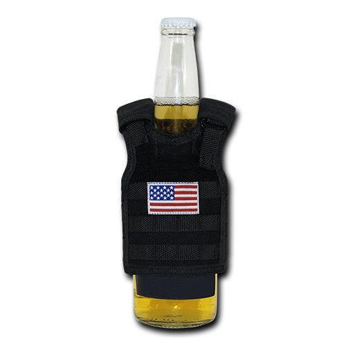 Beer Soda Water Can Bottle Cooler Carrier Insulator Tactical Vest Molle 16Oz-USA Flag Colors - Black-