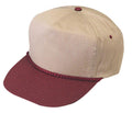 Blank Two Tone 5 Panel Baseball Cotton Twill Braid Snapback Hats Caps-MAROON/KHAKI-