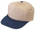 Blank Two Tone 5 Panel Baseball Cotton Twill Braid Snapback Hats Caps-NAVY/KHAKI-