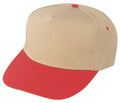 Blank Two Tone 5 Panel Baseball Cotton Twill Snapback Hats Caps-RED/KHAKI-