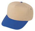 Blank Two Tone 5 Panel Baseball Cotton Twill Snapback Hats Caps-ROYAL/KHAKI-