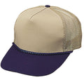 Blank Two Tone 5 Panel Trucker Cotton Twill Mesh Braid Hats Caps-NAVY/KHAKI-