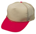 Blank Two Tone 5 Panel Trucker Cotton Twill Mesh Braid Hats Caps-RED/KHAKI-
