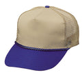 Blank Two Tone 5 Panel Trucker Cotton Twill Mesh Braid Hats Caps-ROYAL/KHAKI-