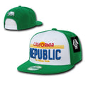 California Cali Republic Bear License Plate Flat Bill Snapback Hats Caps-White/Kelly Green-