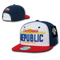 California Cali Republic Bear License Plate Flat Bill Snapback Hats Caps-White/Red/Navy-