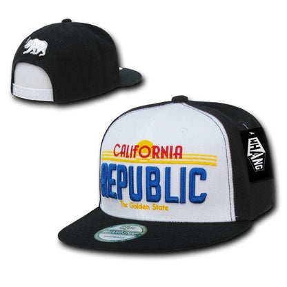 California Cali Republic Bear License Plate Flat Bill Snapback Hats Caps-White/White-