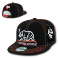 California Republic Cali Bear Contra Stitch Flat Bill Snapback Caps Hats-Black / Orange-