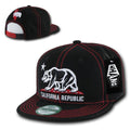 California Republic Cali Bear Contra Stitch Flat Bill Snapback Caps Hats-Black / Red-
