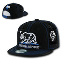 California Republic Cali Bear Contra Stitch Flat Bill Snapback Caps Hats-Black / Royal-