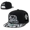 California Republic Cali Bear Zebra Print Flat Bill Snapback Caps Hats-Black-