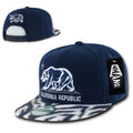California Republic Cali Bear Zebra Print Flat Bill Snapback Caps Hats-Navy-