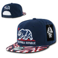 California Republic Cali Bear Zebra Print Flat Bill Snapback Caps Hats-Navy/Red-
