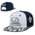 California Republic Cali Bear Zebra Print Flat Bill Snapback Caps Hats-White/Navy-