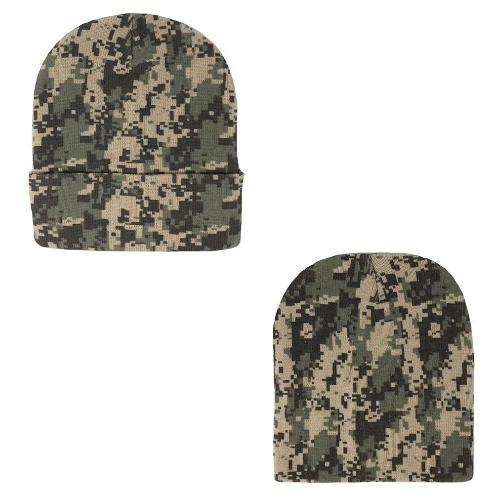 Digital Pixel Camo Camouflage Warm Winter Beanies-SHORT UNCUFFED-BENI D 014 GREY PIXEL CAMO-