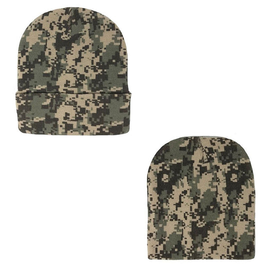 Digital Pixel Camo Camouflage Warm Winter Beanies-SHORT UNCUFFED-BENI D 014 GREY PIXEL CAMO-
