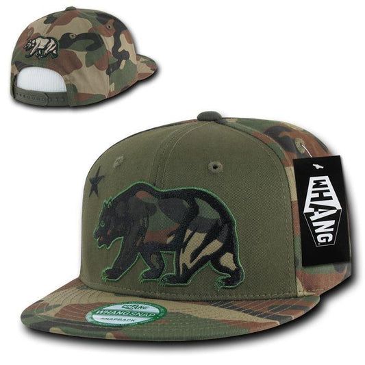 Camouflage Camo California Cali Republic Bear Flat Bill Snapback Hats Caps-