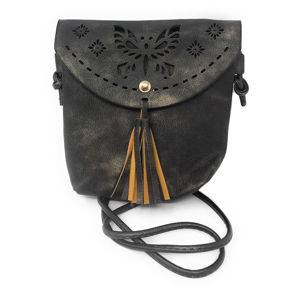 Casaba Crossbody Shoulder Bag Satchel Purse Wristlet Gift For Women Wife Mom-Butterfly-Black-
