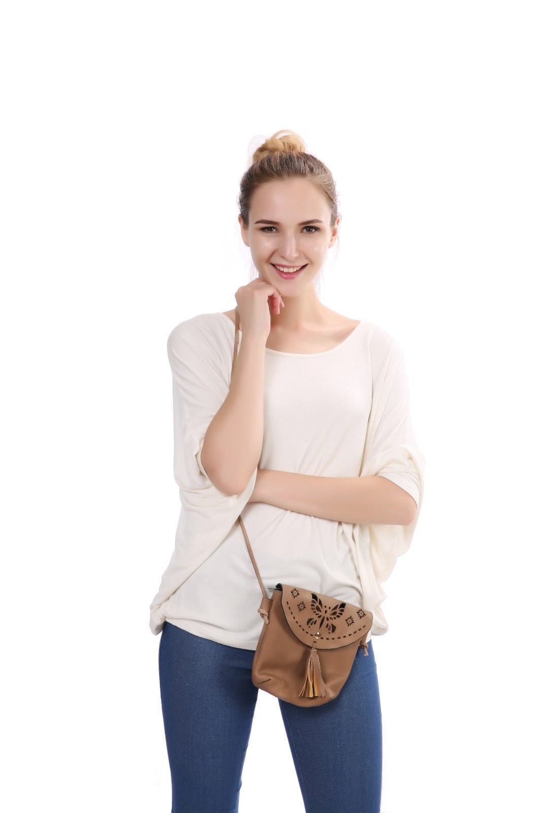 Casaba Crossbody Shoulder Bag Satchel Purse Wristlet Gift For Women Wife Mom-Butterfly-Black-