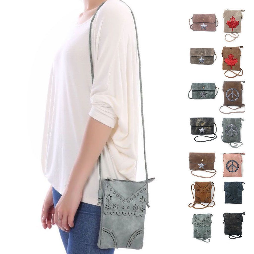 Casaba Crossbody Shoulder Bag Satchel Purse Wristlet Gift For Women Wife Mom-Butterfly-Black-