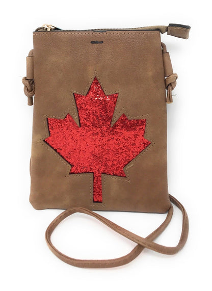 Casaba Crossbody Shoulder Bag Satchel Purse Wristlet Gift For Women Wife Mom-Maple Leaf-Beige-