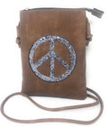 Casaba Crossbody Shoulder Bag Satchel Purse Wristlet Gift For Women Wife Mom-Peace Sign-Beige-