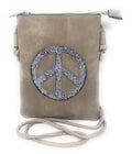 Casaba Crossbody Shoulder Bag Satchel Purse Wristlet Gift For Women Wife Mom-Peace Sign-Light Taupe-