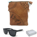 Casaba Designer Crossbody Bag Satchel & Sunglasses Gift Set For Women Mom Wife-Butterfly-Beige-