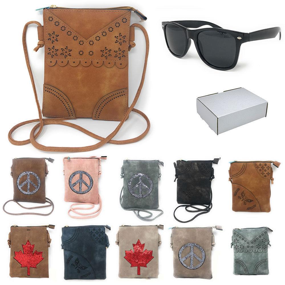 Casaba Designer Crossbody Bag Satchel & Sunglasses Gift Set For Women Mom Wife-Butterfly-Black-