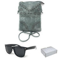 Casaba Designer Crossbody Bag Satchel & Sunglasses Gift Set For Women Mom Wife-Flowers-Blue-