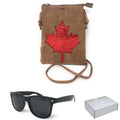 Casaba Designer Crossbody Bag Satchel & Sunglasses Gift Set For Women Mom Wife-Maple Leaf-Beige-