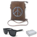 Casaba Designer Crossbody Bag Satchel & Sunglasses Gift Set For Women Mom Wife-Peace Sign-Beige-