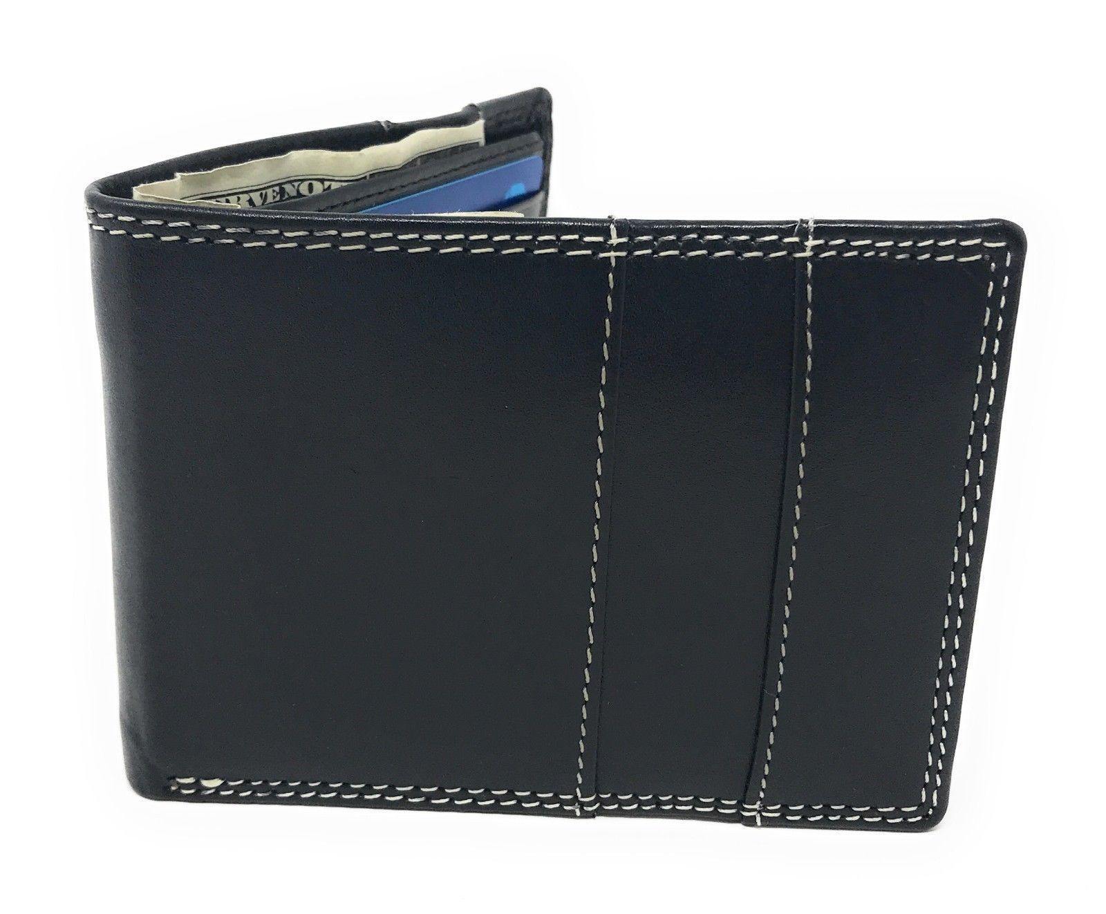 Casaba Genuine Leather Bifold Mens Womens Wallet with Security Band Two Cash Slots-Black-
