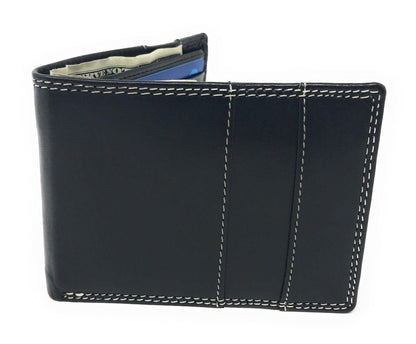 Casaba Genuine Leather Bifold Mens Womens Wallet with Security Band Two Cash Slots-Black-